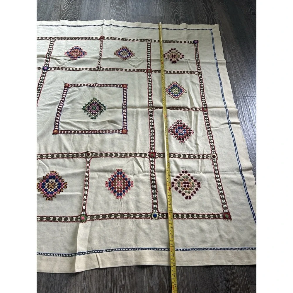 Vintage Hand Embroidered Colorful Tapestry Traditional Czech Slovak 45x48 Boho